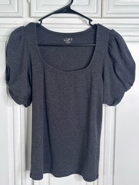 LOFT Charcoal Puff Sleeve Scoop Neck Top Sam